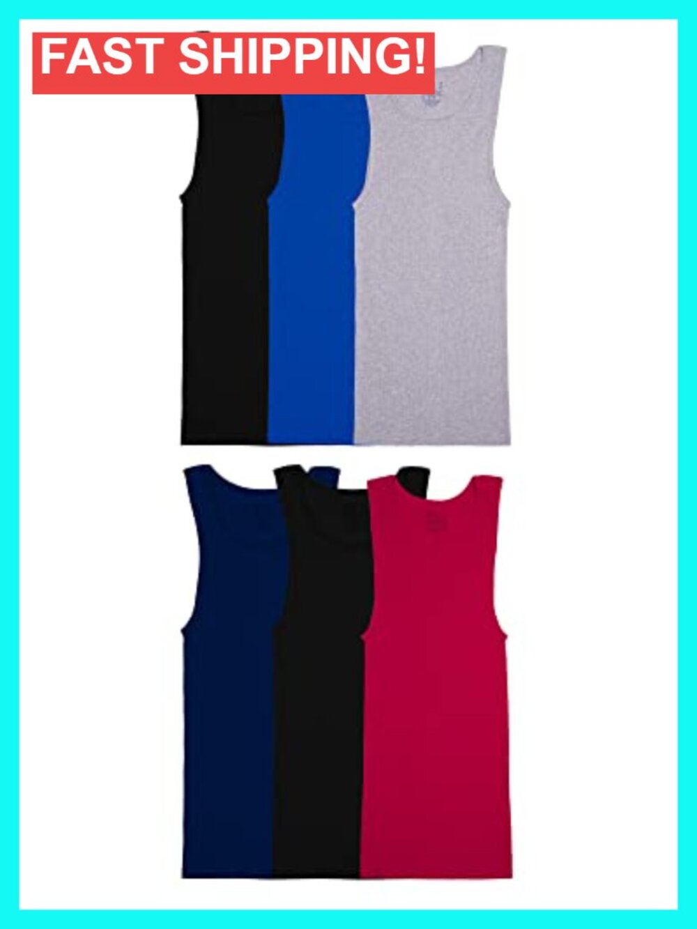 6 Pack Sleeveless Moisture Wicking Tank A-Shirt Cotton Undershirts